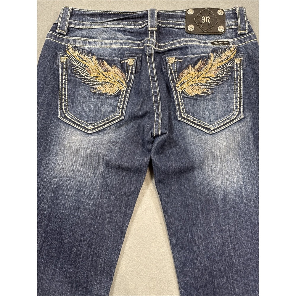 JEANS BOOT CUT Miss Me  Womens 30X30 Wings Floral Embellished Pocket Dark Wash